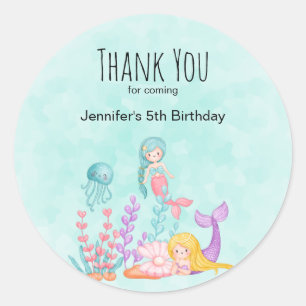 Sticker Rond Mermaids et méduses sous la mer Anniversaire