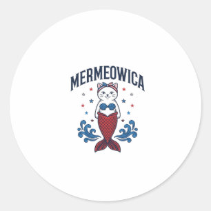 Sticker Rond Mermeowica Chat Mermaid Patriote T-Shirt Design_1