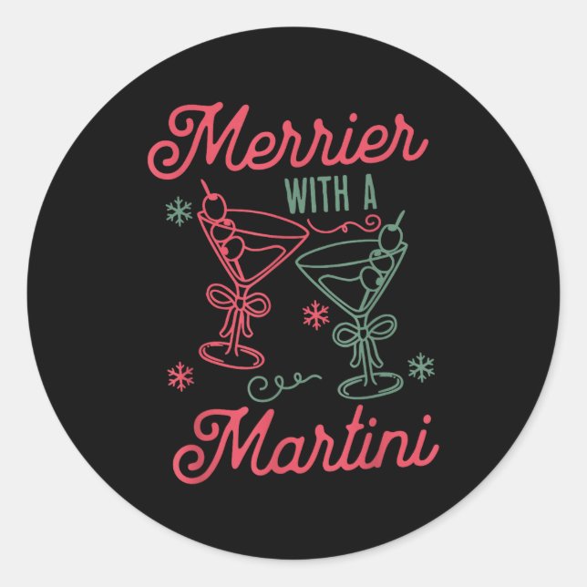 Sticker Rond Merrier With A Martini Christmas Tail Xmas Martini (Devant)