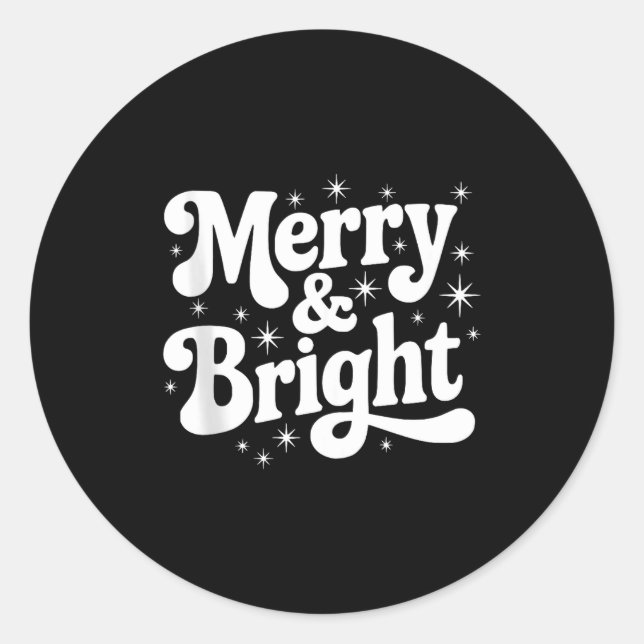 Sticker Rond Merry &amp; Bright Retro Christmas Groovy Holiday  (Devant)