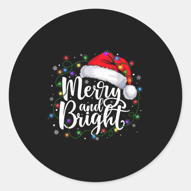 Sticker Rond Merry And Bright Christmas Lights Santa Hat Xmas H (Devant)