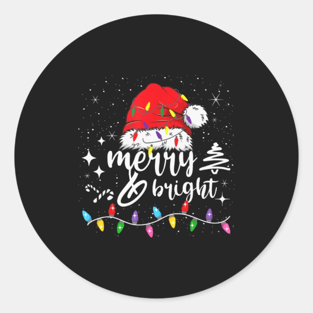 Sticker Rond Merry And Bright Christmas Lights Xmas For Men Wom (Devant)