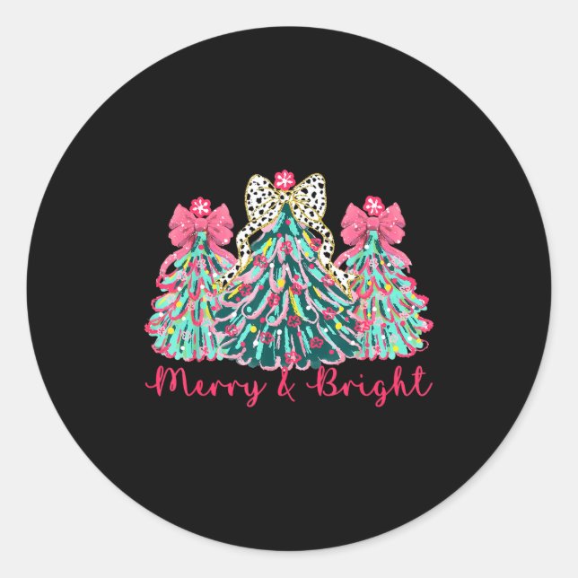 Sticker Rond Merry And Bright Christmas Tree Xmas Tree Family H (Devant)