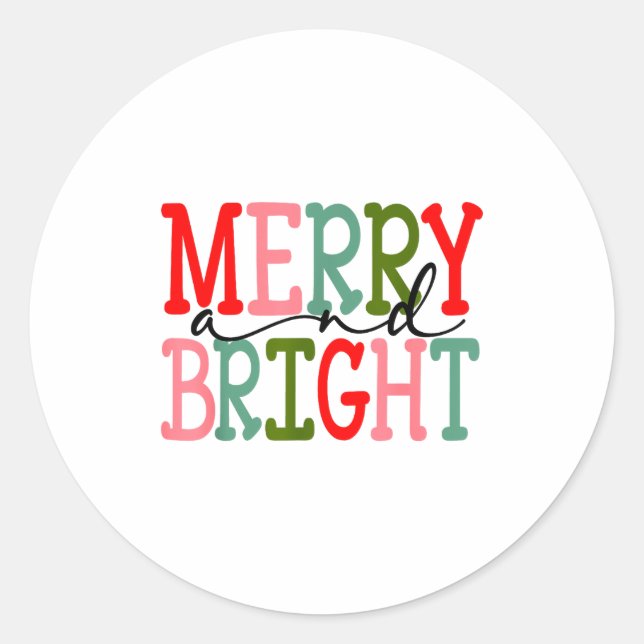 Sticker Rond Merry And Bright Christmas Women Girls Kids Toddle (Devant)