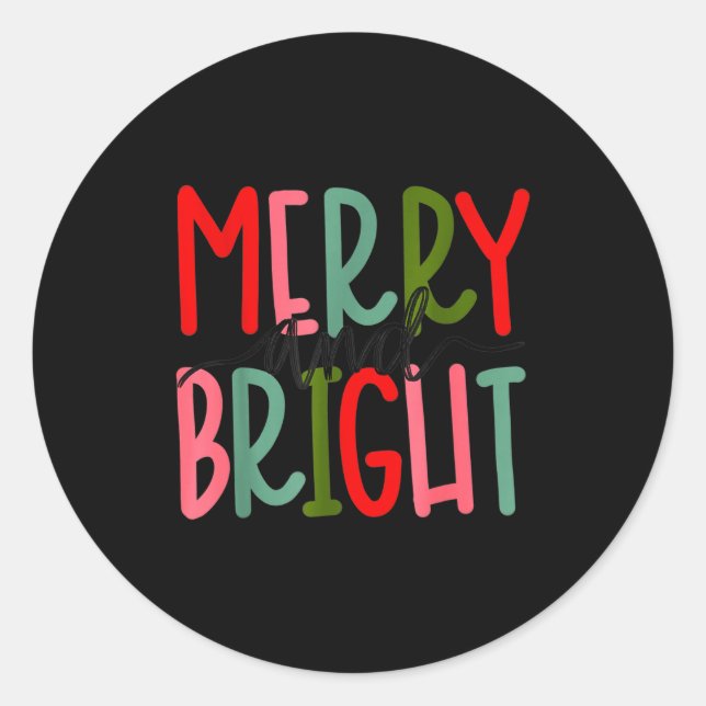 Sticker Rond Merry And Bright Christmas Women Girls Kids Toddle (Devant)