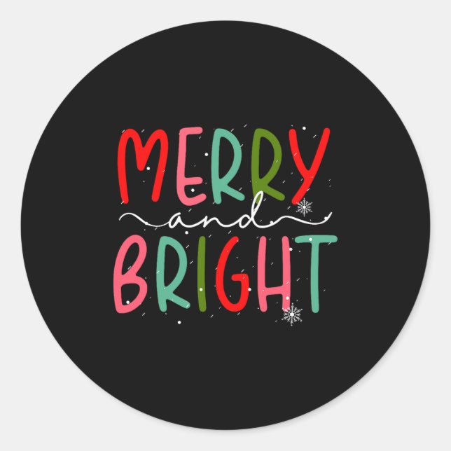 Sticker Rond Merry And Bright Christmas Women Girls Kids Toddle (Devant)