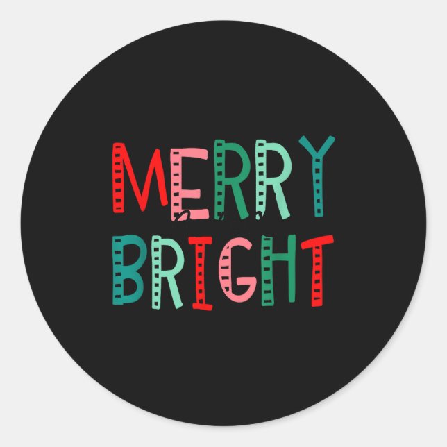 Sticker Rond Merry And Bright Christmas Women Girls Kids Toddle (Devant)