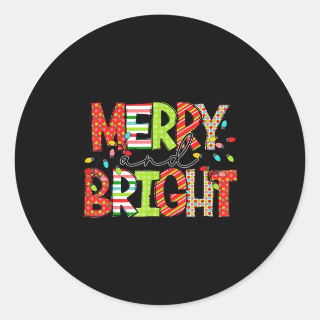 Sticker Rond Merry And Bright Christmas Women Girls Kids Toddle (Devant)