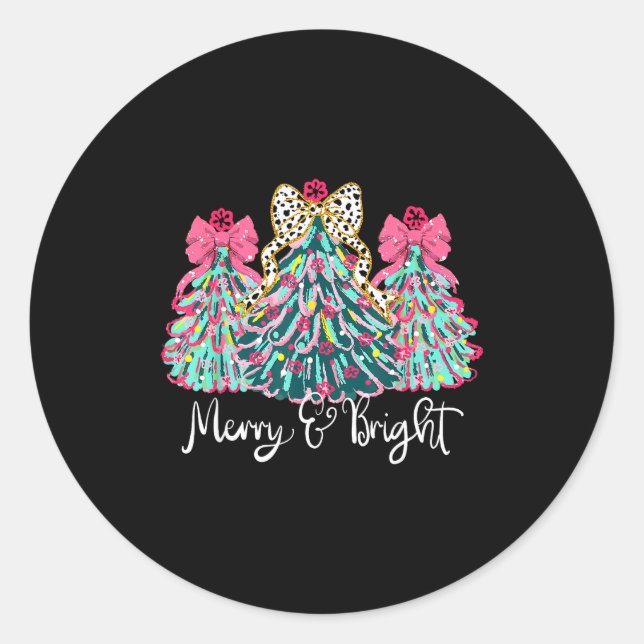 Sticker Rond Merry And Bright Nk Christmas Tree Xmas Holiday Wo (Devant)