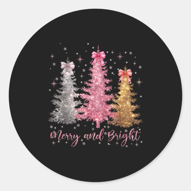 Sticker Rond Merry And Bright Santa Christmas Tree Lights Pajam (Devant)