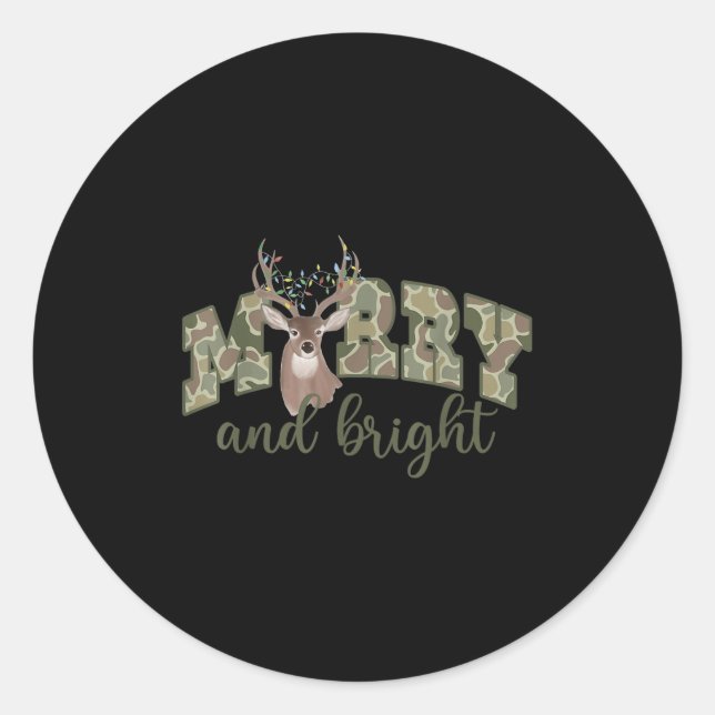 Sticker Rond Merry And Christmas Bright Camouflage Reindeer Xma (Devant)
