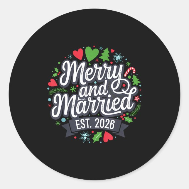 Sticker Rond Merry And Married 2026 - Matching Couple Christmas (Devant)