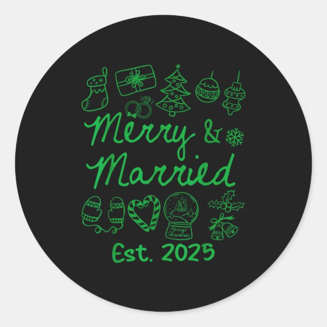 Sticker Rond Merry And Married Est 2025 Christmas Couples Match (Devant)