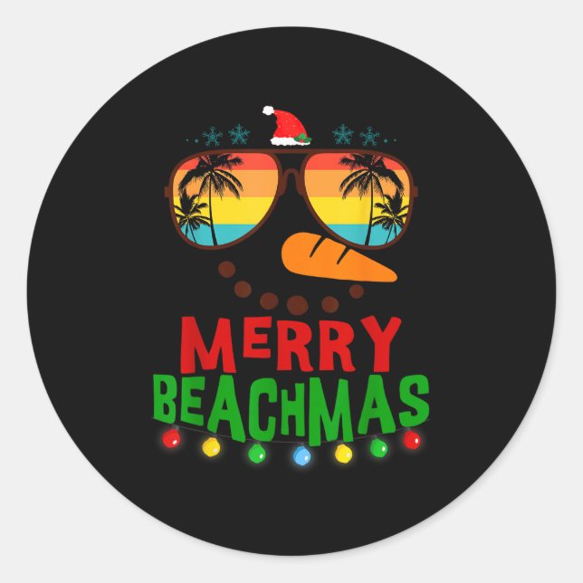 Sticker Rond Merry Beachmas Trocal Christmas Hawaii Snowman Bea (Devant)