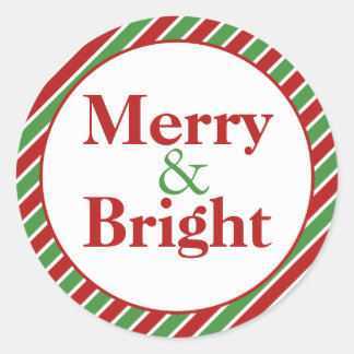 Sticker Rond Merry & Bright Christmas Enveloppe Phoques