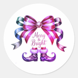Sticker Rond Merry & Bright Enchanted Bow & Elf Shoes Christmas