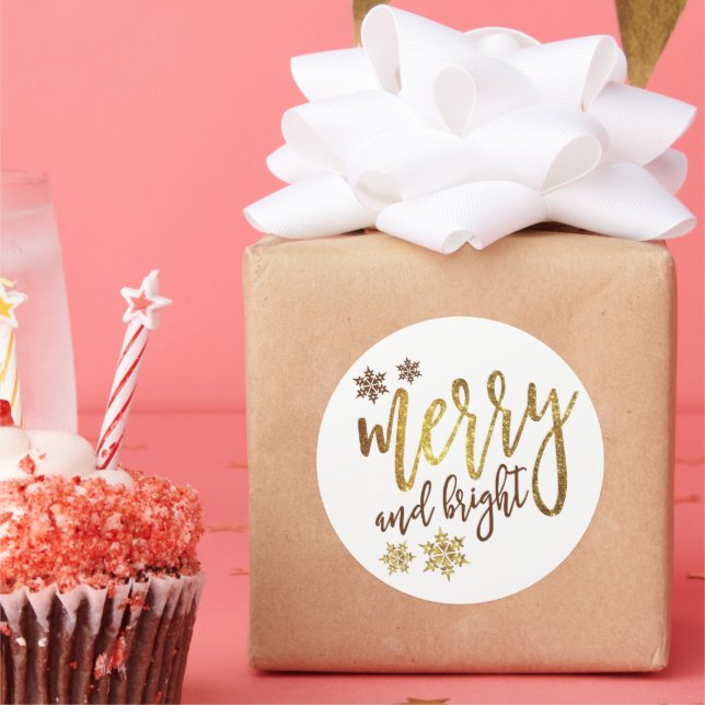 Sticker Rond Merry & Bright, Gold White, (Fête)