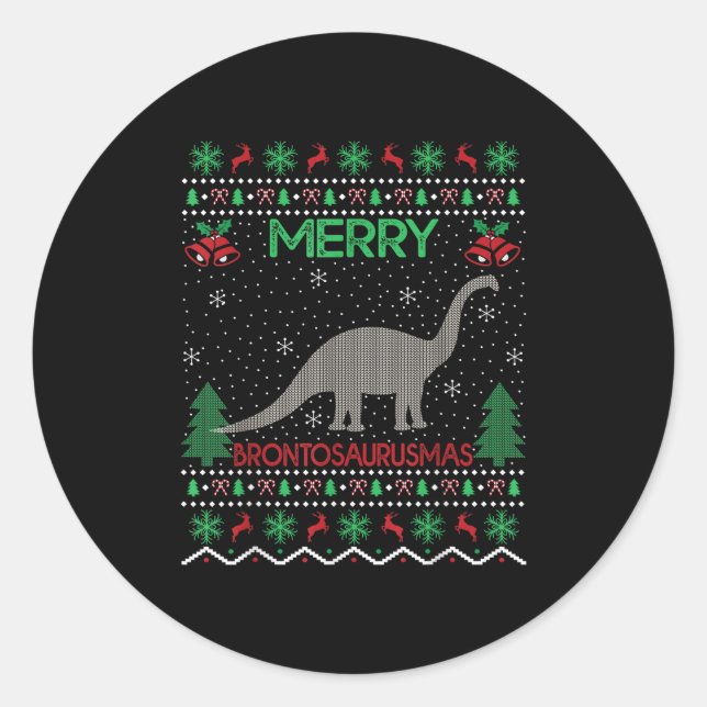 Sticker Rond Merry Brontosaurus Xmas Gift Ugly Brontosaurus Chr (Devant)