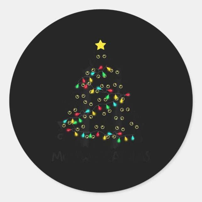 Sticker Rond Merry Catmas Cat Christmas Tree Kids Girls Boys Me (Devant)