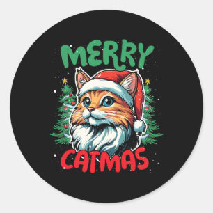 Sticker Rond Merry Catmas Funky Christmas Duck Lover