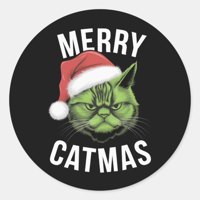Sticker Rond Merry Catmas Funny Amoureux de les chats Noël (Devant)