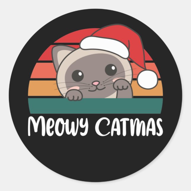 Sticker Rond Merry Catmas Funny Chat Noël Pun Classic Round (Devant)