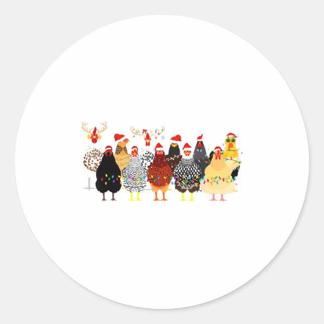 Sticker Rond Merry Chickmas Chicken Christmas Ornament Lights S (Devant)