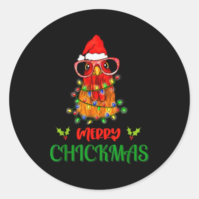 Sticker Rond Merry Chickmas Ornament Lights Chicken Farmer Chri (Devant)