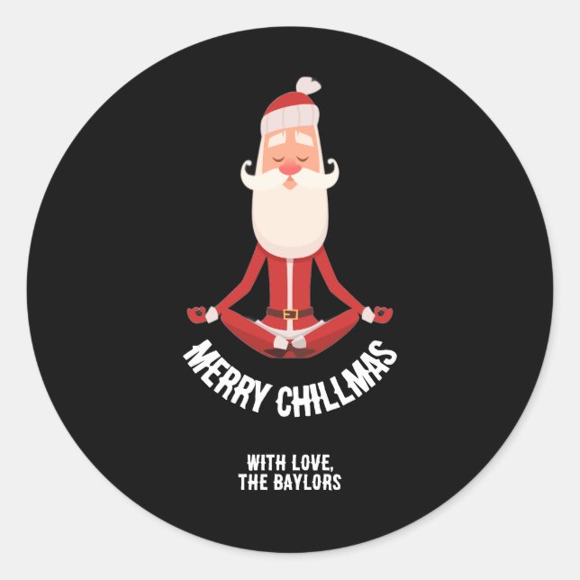 Sticker Rond Merry Chillmas Meditating Zen Santa Holiday (Devant)