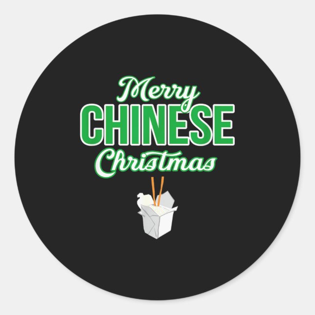 Sticker Rond Merry Chinese Christmas Xmas Funny Restaurant Take (Devant)