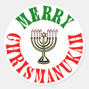 Sticker Rond Merry Chrismanukah - Noël Chanukah Menorah
