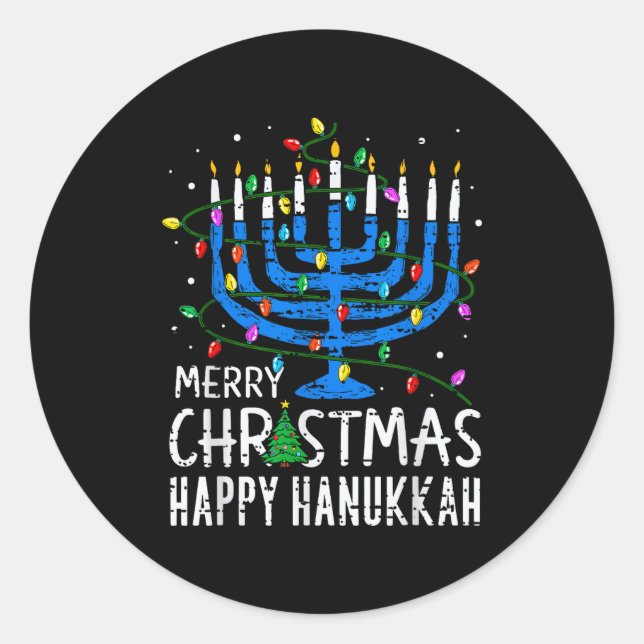 Sticker Rond Merry Chrismukkah Happy Christmas Hanukkah Chanuka (Devant)