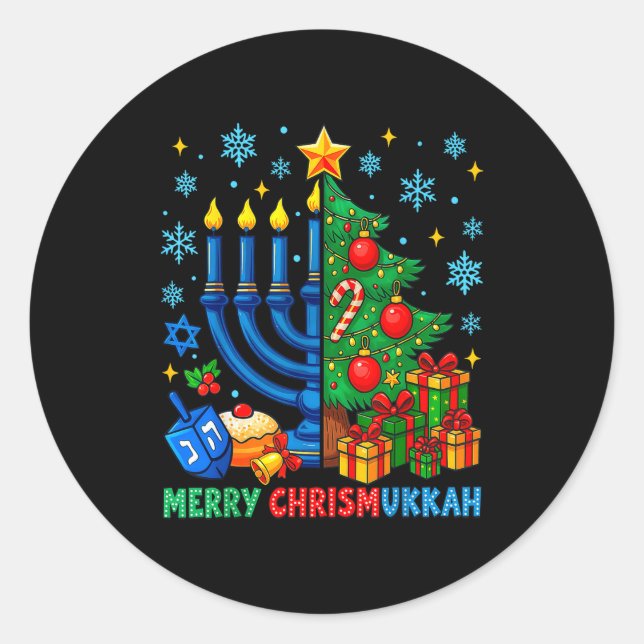 Sticker Rond Merry Chrismukkah Happy Christmas Hanukkah Pajama  (Devant)