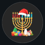 Sticker Rond Merry Chrismukkah Menorah Santa Hat Chanukah Jewis<br><div class="desc">Merry Chrismukkah Menorah Santa Hat Chanukah Juifs Noël</div>