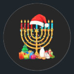 Sticker Rond Merry Chrismukkah Menorah Santa Hat Chanukah Jewis<br><div class="desc">Merry Chrismukkah Menorah Santa Hat Chanukah Juifs Noël</div>