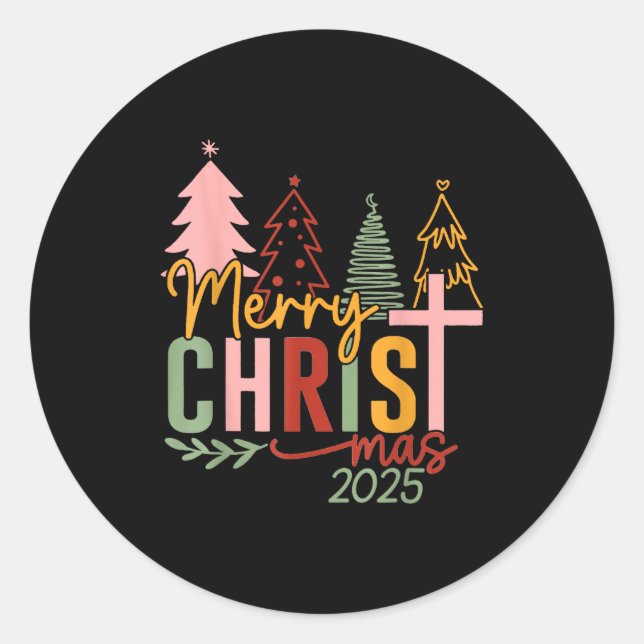 Sticker Rond Merry Christ Mas Christian Christmas 2025 Family P (Devant)