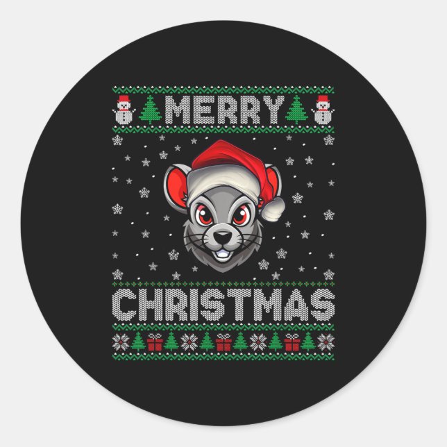 Sticker Rond Merry Christmas 2025 Rat Santa Hat Ugly Xmas  (Devant)
