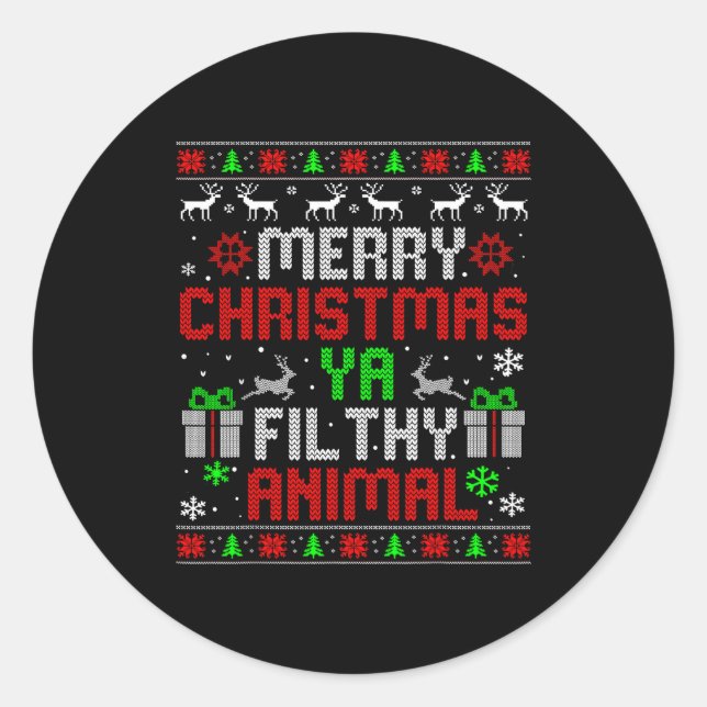 Sticker Rond Merry Christmas Animal Filthy Ya Xmas Family Pajam (Devant)
