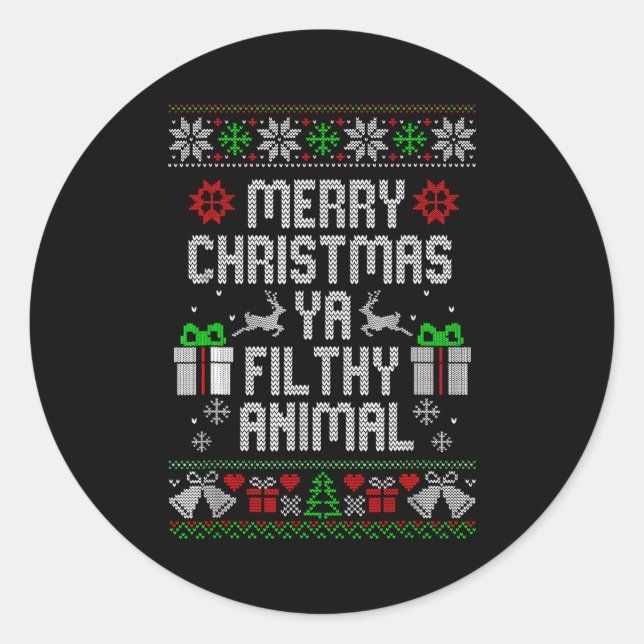 Sticker Rond Merry Christmas Animal Filthy Ya Xmas Pajama  (Devant)