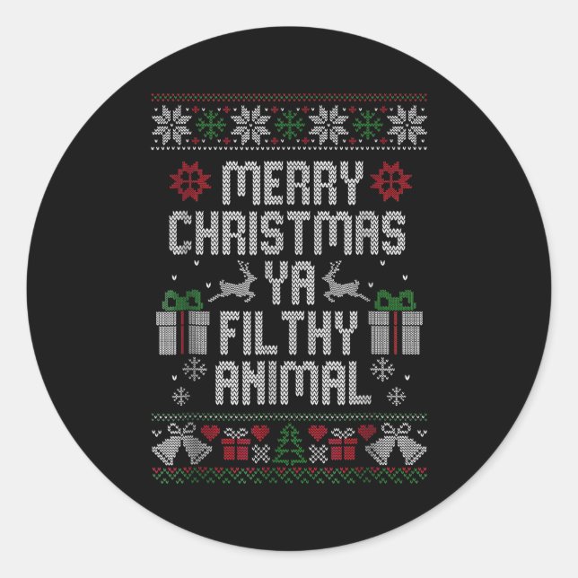 Sticker Rond Merry Christmas Animal Filthy Ya Xmas Pajama  (Devant)