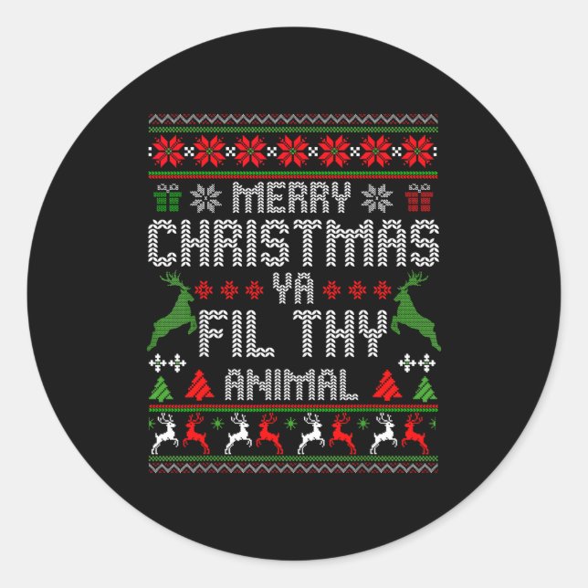 Sticker Rond Merry Christmas Animal Filthy Ya Xmas Pajama Chris (Devant)