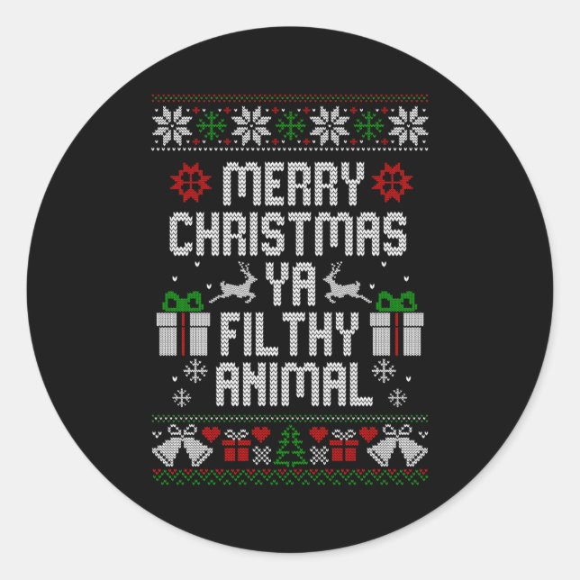 Sticker Rond Merry Christmas Animal Filthy Ya Xmas Pajama Long  (Devant)