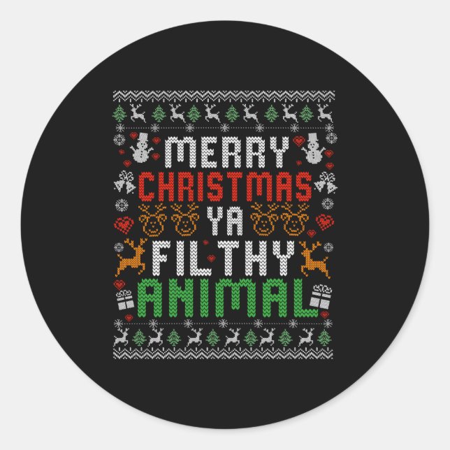 Sticker Rond Merry Christmas Animal Filthy Ya Xmas Pajama Shirt (Devant)