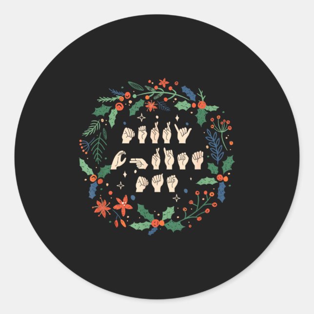 Sticker Rond Merry Christmas Asl Sign Language Deaf Sped Women  (Devant)