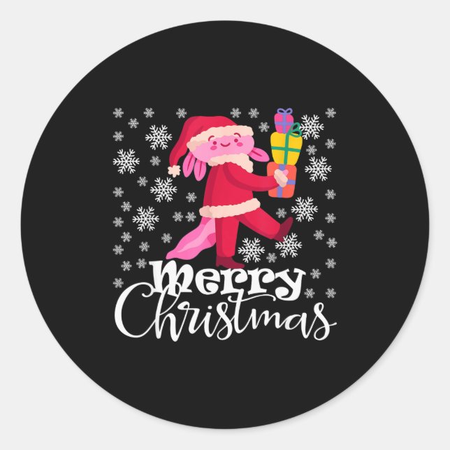 Sticker Rond Merry Christmas Axolotl Funny Christmas Snowflakes (Devant)
