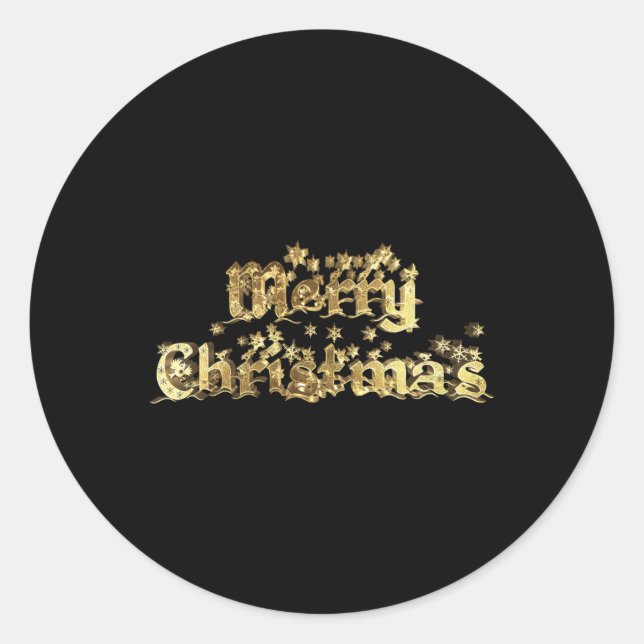 Sticker Rond Merry Christmas Black And Gold Stars Tygraphy T Sh (Devant)