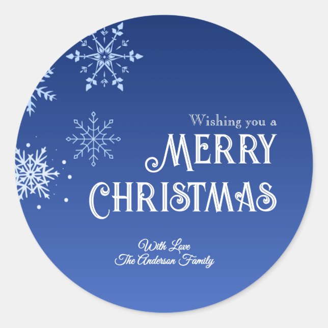 Sticker Rond Merry Christmas Blue Modern Snowflake (Devant)