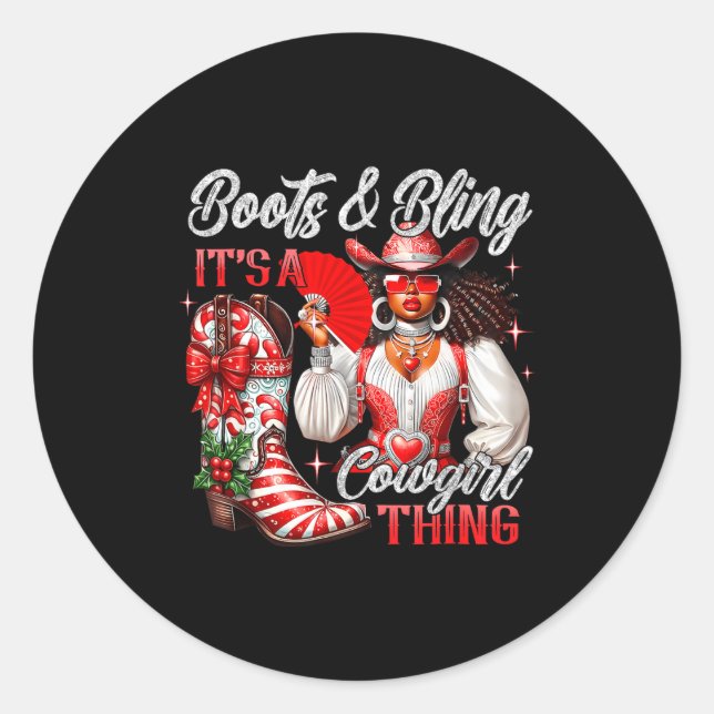 Sticker Rond Merry Christmas Boots &amp; Bling Its A Cowgirl Th (Devant)