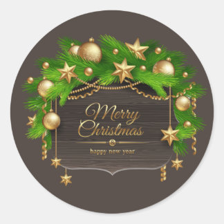 Sticker Rond Merry Christmas Botanical Design