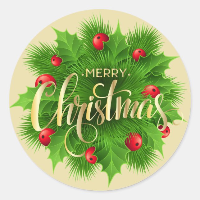 Sticker Rond Merry Christmas Botanical Design – Elegant Holiday (Devant)